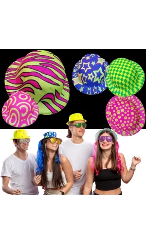 Nessiworld  Farklı Desenlerde Plastik Neon UV Işık Parti Şapkası 1 Adet