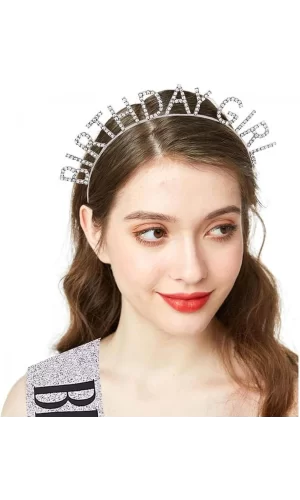 Nessiworld    Gümüş Kristal Taşlı Birthday Girl Doğum Günü Tacı İthal Ürün A Kalite 17x16 cm