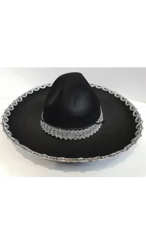 Nessiworld  Gümüş Renk Şeritli Meksika Mariachi Latin Şapkası 55 cm Çocuk