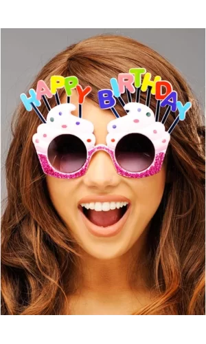 Nessiworld  Happy Birthday Yazılı Beyaz Fuşya Renk Parti Gözlüğü 12x7 cm