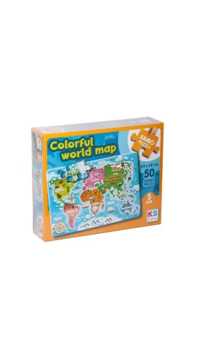 Nessiworld  JP 31015 Colorful World Map Jumbo Puzzle 50 Parça -Ks Puzzle