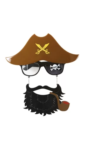Nessiworld  Kahve Renk Şapkalı Siyah Sakallı Pipolu Jack Sparrow Denizci Korsan Gözlüğü 24x25 cm