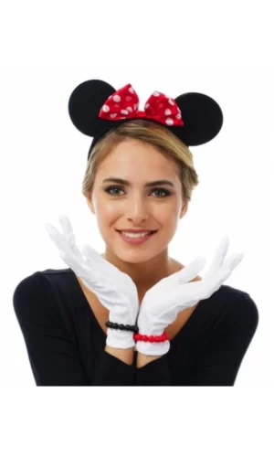 Nessiworld  Kırmızı Fiyonklu Minnie Mouse Tacı ve Beyaz Eldiven Seti