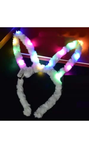 Nessiworld  Led Işıklı Peluş Pofuduk Tavşan Kulak Tavşan Taç Beyaz 17X23 cm
