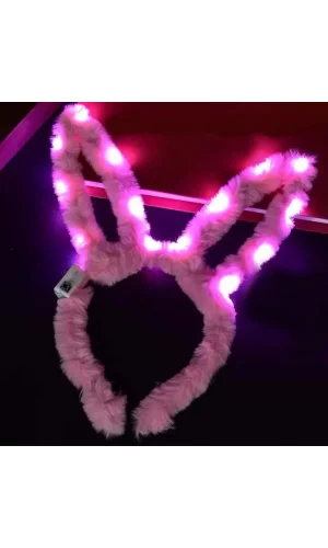 Nessiworld  Led Işıklı Peluş Pofuduk Tavşan Kulak Tavşan Taç Pembe 17X23 cm