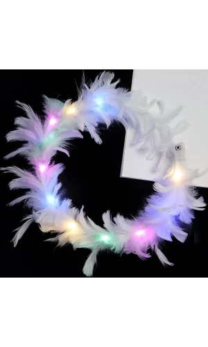 Nessiworld  Led Işıklı Rengarenk Yanan 3 Fonksiyonlu Otrişli Parti Tacı Beyaz Renk 12x12 cm