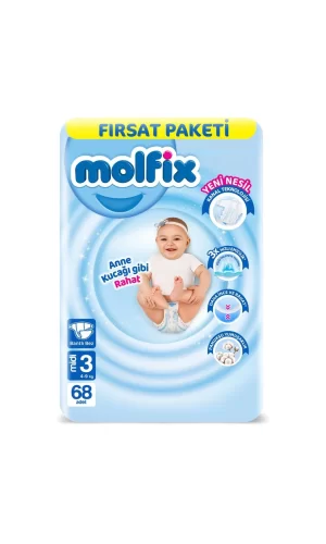 Nessiworld  Molfix Bebek Bezi Fırsat Paketi 3 Beden 4-9 Kg 68 Adet