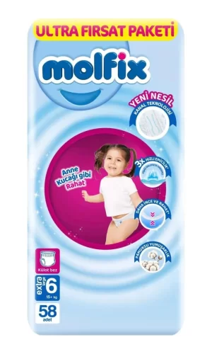 Nessiworld  Molfix Külot Bez Ultra Fırsat Paketi 6 Beden 15+ Kg 58 Adet