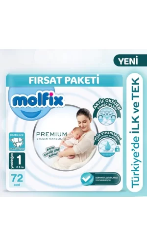 Nessiworld  Molfix Premium Bebek Bezi Fırsat Paketi 1 Beden 2-5 Kg 72 Adet