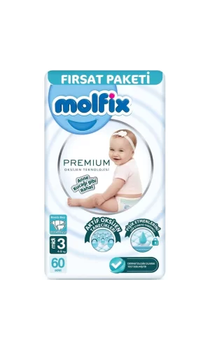 Nessiworld  Molfix Premium Bebek Bezi Fırsat Paketi 3 Beden 4-9 Kg 60 Adet