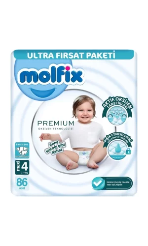 Nessiworld  Molfix Premium Bebek Bezi Ultra Fırsat Paketi 4 Beden 7-14 Kg 86 Adet