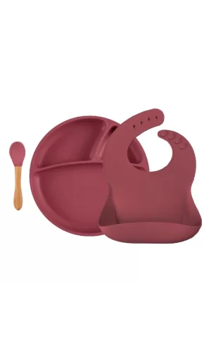 Nessiworld OiOi Blw II Silikon Beslenme Seti 3Lü (Tabaklı) Velvet Rose