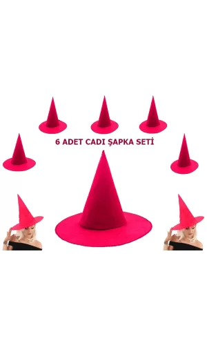 Nessiworld    Pembe Fuşya Renk Keçe Cadı Şapkası Yetişkin Çocuk Uyumlu 6 Adet