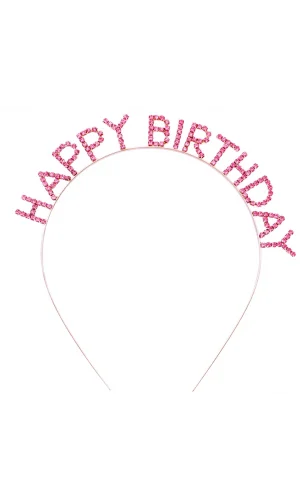 Nessiworld  Pembe Renk Kristal Taşlı Gold Renk Kaplama Happy Birthday Taç 16x17 cm