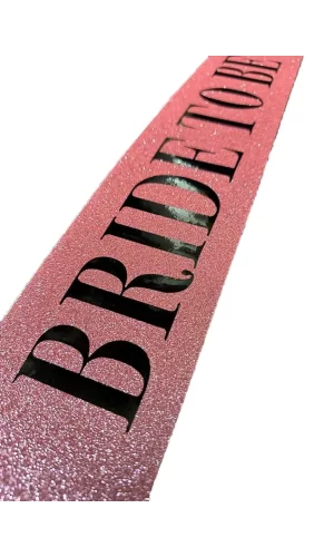 Nessiworld  Pembe Üzeri Siyah Kalın Bride To Be Yazılı Simli Işıltılı Kuşak Kemer 10x80 cm