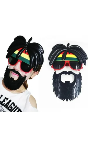 Nessiworld    Rasta Peruklu Rasta Sakallı Bob Marley Bıyıklı Parti Gözlüğü 27x18 cm