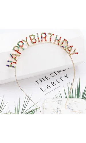 Nessiworld    Rengarenk Kristal Taşlı Ekstra Lüks Gümüş Kaplama Happy Birthday Taç 16x17 cm