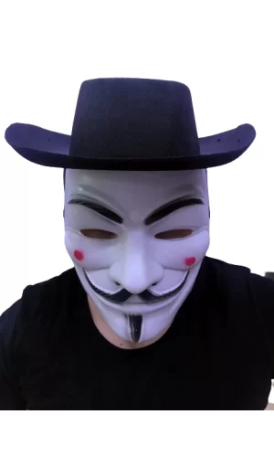 Nessiworld  Siyah Renkli Delikli Çocuk Boy Vendetta Şapkası ve Vendetta Maskesi