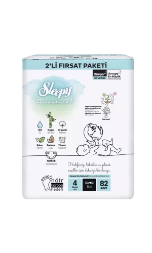 Nessiworld  Sleepy Bio Natural Bebek Bezi 2Li Fırsat Paketi 4 Beden 82 Adet