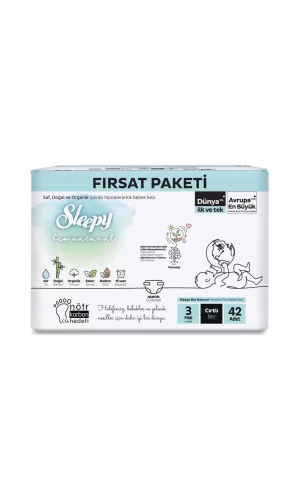 Nessiworld  Sleepy Bio Natural Bebek Bezi Fırsat Paketi 3 Beden 42 Adet