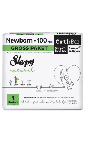 Nessiworld  Sleepy Natural Bebek Bezi Gross Paket 1 Beden 2-5 Kg 100 Adet