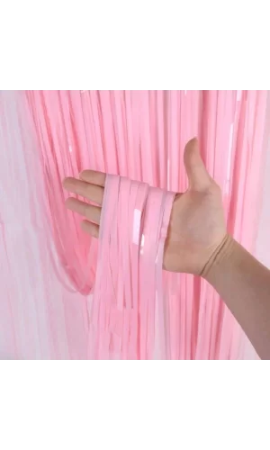 Nessiworld Soft Pembe Püsküllü Kapı Perdesi - Parti, Baby Shower, Cinsiyet Partisi 1x2 m