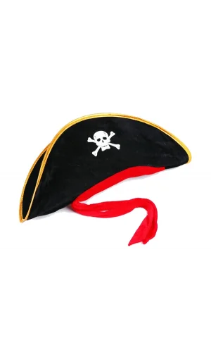 Nessiworld  Yetişkin Boy Kadife Jack Sparrow Denizci Kaptan Jack Korsan Şapkası 50X20 CM