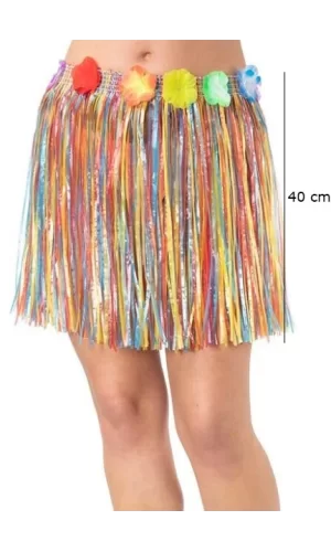 Nessiworld  Yetişkin ve Çocuk Uyumlu Rengarenk Püsküllü Hawaii Luau Hula Etek 40 cm
