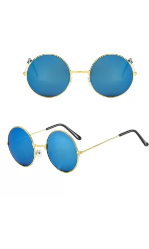 Nessiworld  Yuvarlak Cam John Lennon Tarzı Gold Çerçeveli Mavi Gözlük