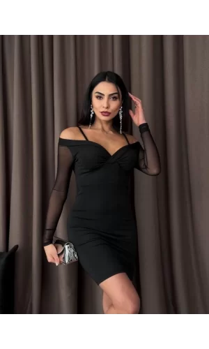 Omuz Detaylı Mini Elbise