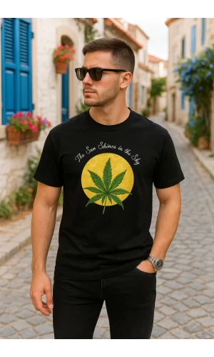 Ön Ve Arka Baskılı Oversize Bisiklet Yaka T-shirt- Siyah
