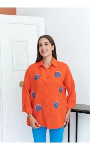 Oranj Deniz Kabuk Desenli Gömlek