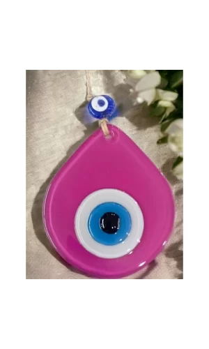 Orta Boy Pembe Damla Desen Nazar Boncuklu Duvar Dekoru Cam Duvar Süsü