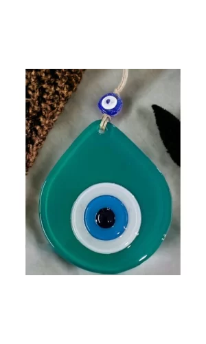 Orta Boy Yeşil Damla Desen Nazar Boncuklu Duvar Dekoru Cam Duvar Süsü