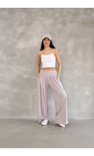 Luz&Pos Osy Modal Yumuşak Dokulu Kadın Kumaş Boru Paça Salaş Eşofman - Bej