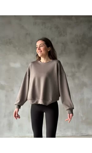 Luz&Pos Osy Modal Yumuşak Dokulu Kumaş Bisiklet Yaka Oversize Sweatshirt - Gri