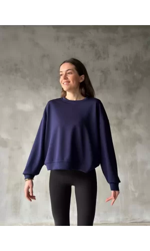 Luz&Pos Osy Modal Yumuşak Dokulu Kumaş Bisiklet Yaka Oversize Sweatshirt - Lacivert