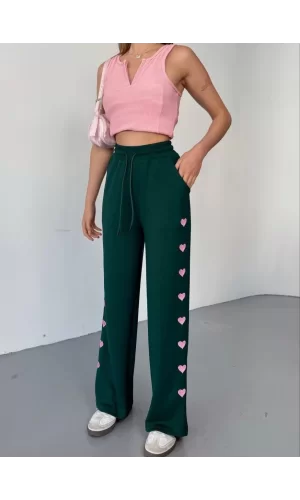 Luz&Pos Osy Modal Yumuşak Dokulu Kumaş Nakış İşlemeli Rahat Bol Paça Eşofman Pantalon - Haki