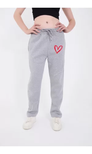 Oversize Boru Paça Baskılı Eşofman Pantolon - Gri