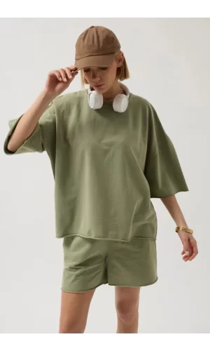 Oversize Lazer Kesim Bisiklet Yaka T-Shirt