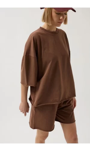 Oversize Lazer Kesim Bisiklet Yaka T-Shirt