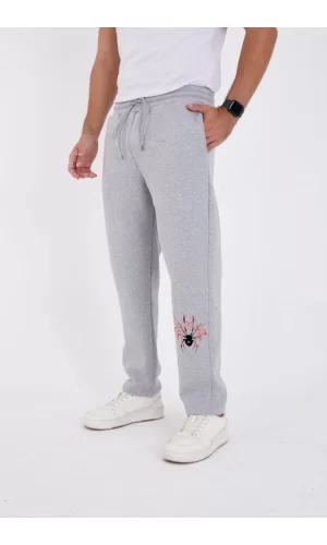 Oversize Üç İplik Baskılı Eşofman Pantolon - Gri