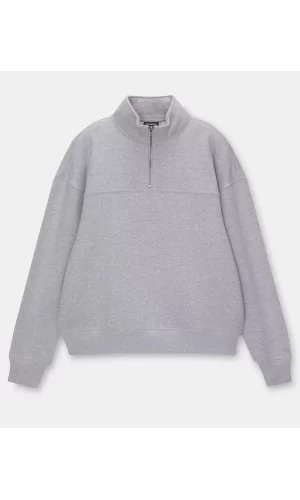 Luz&Pos Oversize Yarım Farmuarlı Yakalı Basic Sweatshirt - Gri