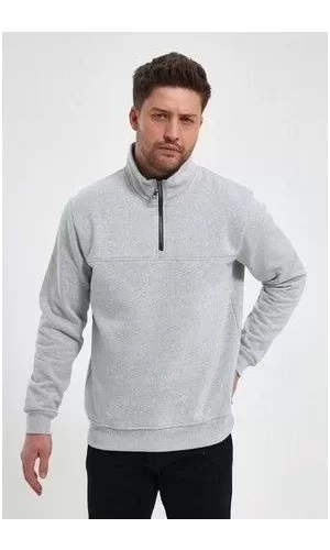 Luz&Pos Oversize Yarım Farmuarlı Yakalı Basic Sweatshirt - Gri