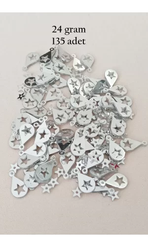 Oya Abiye Bileklik Kolye Pleksi Metalik Plastik Pul Gümüş Renk 24 gram 195 adet - BNC581