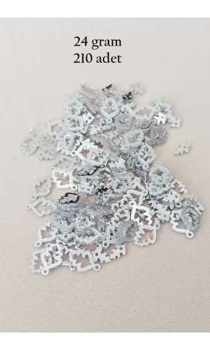 Oya Abiye Bileklik Kolye Pleksi Metalik Plastik Pul Gümüş Renk 24 gram 210 adet - BNC573