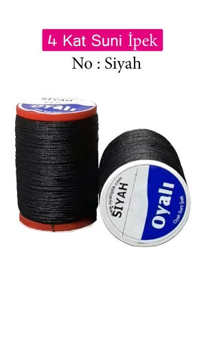 Oyalı 4 Kat Suni İpek İplik İğne Oyası Boncuk İpi Tığ Oyası No:Siyah