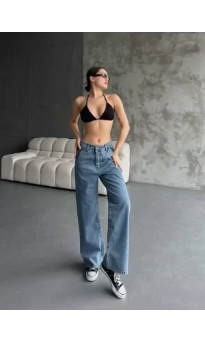 Palazzo Jeans Pantalon - Mavi