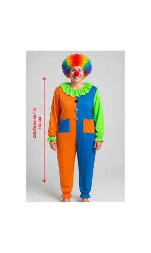 Palyaço Kostüm Seti 150 cm (Peruk + Burun + Kostüm)