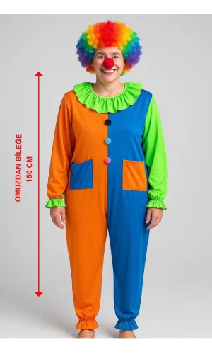 Palyaço Kostüm Seti 150 Cm (peruk + Burun + Kostüm)
